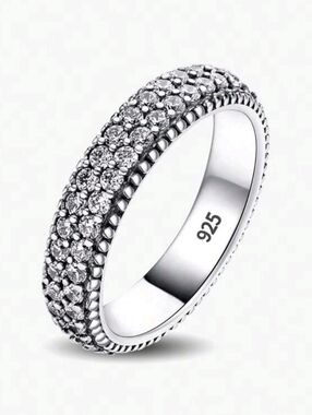 Sterling Silver Pave Crystal Band Ring - White